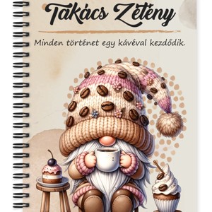Személyre szabható - Kávés manó sütikével mintás A5-ös füzet, Otthon & Életmód, Papír, írószer, Jegyzetfüzet & Napló, , MESKA