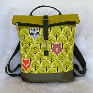 Műbőr rolltop hátizsák elején állat mintával, Táska & Tok, Hátizsák, Roll top hátizsák, Varrás, MESKA