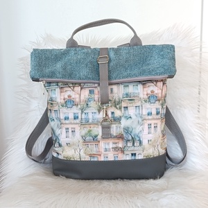 Rolltop hátizsák elején város mintával , Táska & Tok, Hátizsák, Roll top hátizsák, Varrás, MESKA