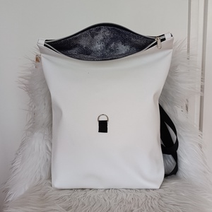 Fehér rolltop hátizsák  - táska & tok - hátizsák - roll top hátizsák - Meska.hu
