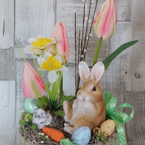Nyuszi asztaldísz, 3 tulipános - Meska.hu