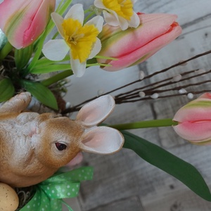 Nyuszi asztaldísz, 3 tulipános - otthon & életmód - dekoráció - asztal és polc dekoráció - asztaldísz - Meska.hu