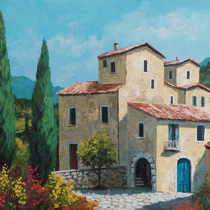 Virágos utca - festmény - Meska.hu