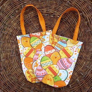 Színes húsvéti textiltáska narancssárga füllel, 24x31cm  - táska & tok - bevásárlás & shopper táska - shopper, textiltáska, szatyor - Meska.hu