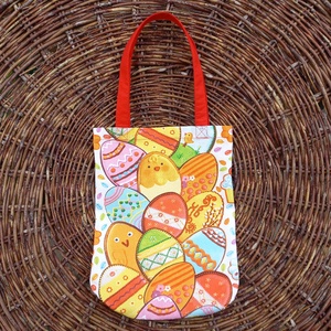 Színes húsvéti textiltáska piros füllel, 24x31 cm , Táska & Tok, Bevásárlás & Shopper táska, Shopper, textiltáska, szatyor, Varrás, Színes húsvéti tojásokkal díszített textiltáska

Vihetsz benne ajándékot.
Adhatod ajándékba.
Húsvét..., MESKA