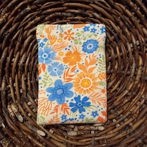Narancs-kék virágos pénztárca, 8,5x12cm, pikk-pakk zárral - Meska.hu