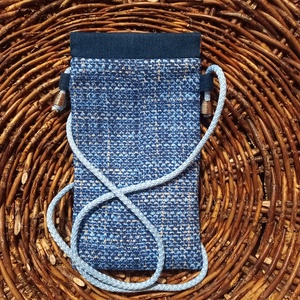 Farmerkék zsákmintás mobiltok átlátszó zsebbel, 12x20cm, pikk-pakk zárral - táska & tok - pénztárca & más tok - telefontok - Meska.hu