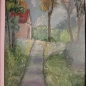 Ház a dombtetőn, Művészet, Festmény, Pasztell, Festészet, MESKA