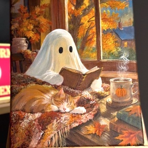 Szellemes Halloween festmény � 18�24 cm-es akrilkép, spooky őszi dekoráció, Művészet, Festmény, Akril, Festészet, MESKA