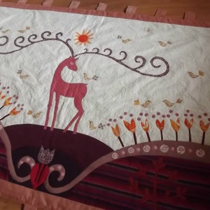 Falikép  szarvassal, tulipánokkal 160 x 100 cm, Otthon & Életmód, Babaszoba, gyerekszoba, Falvédő gyerekszobába, Patchwork, foltvarrás, MESKA