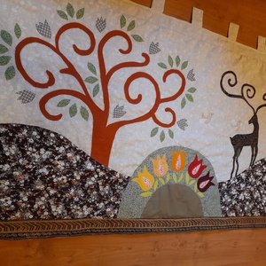 Falikép  szarvassal, tulipánokkal 200 x 80 cm, aszimmetrikus - otthon & életmód - lakástextil - falvédő - Meska.hu
