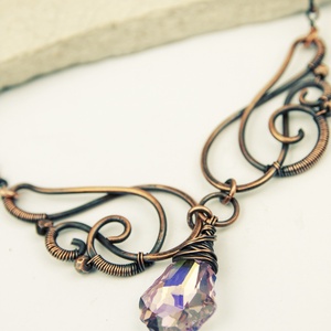 angyalszárnyak- vörösréz nyaklánc swarovski kristállyal - ékszer - nyaklánc - medálos nyaklánc - Meska.hu
