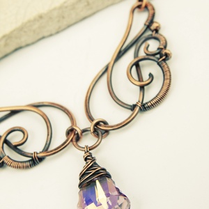 angyalszárnyak- vörösréz nyaklánc swarovski kristállyal - ékszer - nyaklánc - medálos nyaklánc - Meska.hu