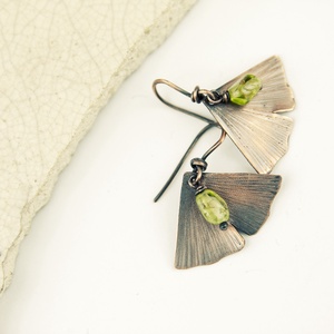 Ginkgo - vörösréz fülbevaló peridottal -  - Meska.hu