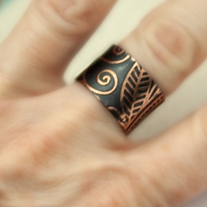 mehndi - széles,maratott vörösréz gyűrű - ékszer - gyűrű - kerek gyűrű - Meska.hu