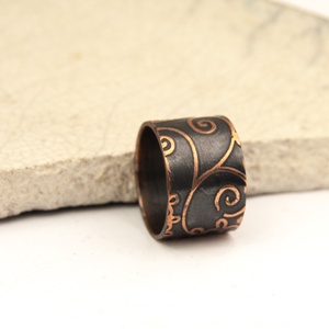 mehndi - széles,maratott vörösréz gyűrű - ékszer - gyűrű - kerek gyűrű - Meska.hu