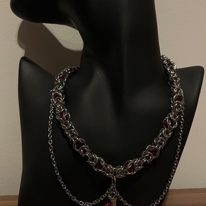 Rozsdamentes acél statement nyaklánc � vörös részletekkel, Ékszer, Ékszerszett, Ékszerkészítés, MESKA