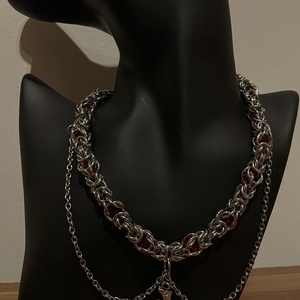 Rozsdamentes acél statement nyaklánc � vörös részletekkel - ékszer - ékszerszett - Meska.hu