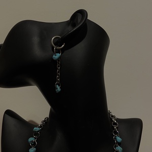 Türkiz köves rozsdamentes acél nyaklánc és fülbevaló szett � állítható, kézzel készült - ékszer - ékszerszett - Meska.hu