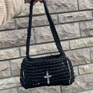 Egyedi, kézzel készült fekete fonott táska - táska & tok - kézitáska & válltáska - kézitáska - Meska.hu