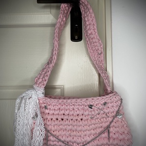 Rózsaszín horgolt táska , Táska & Tok, Kézitáska & válltáska, Alkalmi táska, , MESKA