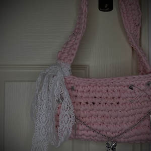 Rózsaszín horgolt táska  - táska & tok - kézitáska & válltáska - alkalmi táska - Meska.hu