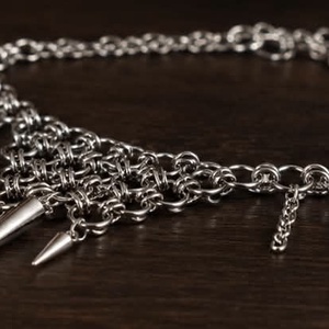Rozsdamentes acélGótikus ezüst színű láncos choker � tüskés statement nyaklánc, állítható méret - ékszer - ékszerszett - Meska.hu