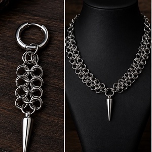 Rozsdamentes acél Chainmail szett � tüskés nyaklánc és fülbevaló - Meska.hu