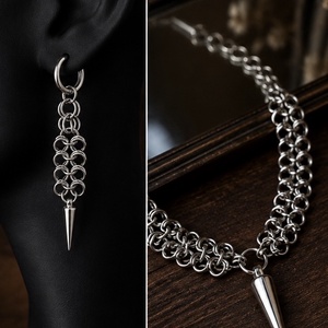 Rozsdamentes acél Chainmail szett � tüskés nyaklánc és fülbevaló - ékszer - ékszerszett - Meska.hu