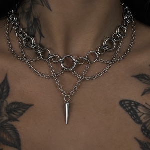 Gothic réteges rozsdamentes acél nyaklánc ezüst tüskével, Ékszer, Ékszerszett, Ékszerkészítés, MESKA