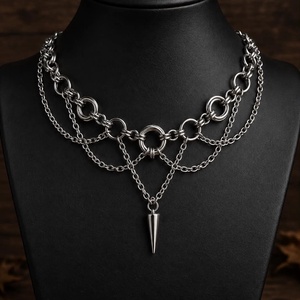 Gothic réteges rozsdamentes acél nyaklánc ezüst tüskével - ékszer - ékszerszett - Meska.hu