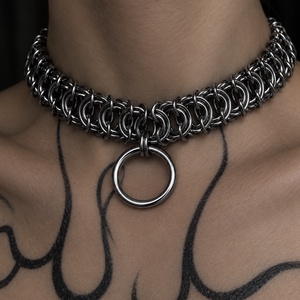 Rozsdamentes acél gothic choker nagy karikával � egyedi láncszövésű nyaklánc - Meska.hu