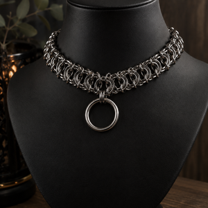 Rozsdamentes acél gothic choker nagy karikával � egyedi láncszövésű nyaklánc - ékszer - ékszerszett - Meska.hu