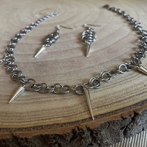 � Rozsdamentes acél tüskés chainmail nyaklánc,fülbevaló - ékszer - ékszerszett - Meska.hu