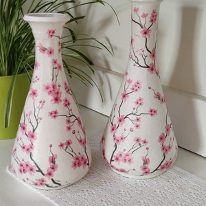 Üvegváza párban cseresznyevirágokkal  - otthon & életmód - dekoráció - asztal és polc dekoráció - díszüveg - Meska.hu