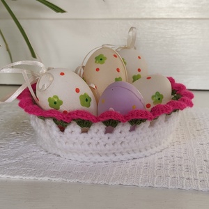 Horgolt nyuszi kosár , Ünnepi díszek, dekorációk, Húsvéti díszek és dekorációk, Húsvéti kosár, Horgolás, MESKA