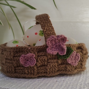 Horgolt nyuszi kosár , Ünnepi díszek, dekorációk, Húsvéti díszek és dekorációk, Húsvéti ajándékátadó, Horgolás, MESKA