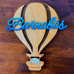 Hőlégballon gyerekszoba dekor, Neves dekoráció, ajtódísz, egyedi ajándék - otthon & életmód - babaszoba, gyerekszoba - gyerek névtábla - Meska.hu