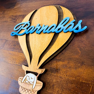 Hőlégballon gyerekszoba dekor, Neves dekoráció, ajtódísz, egyedi ajándék, Otthon & Életmód, Babaszoba, gyerekszoba, Gyerek névtábla, Gravírozás, pirográfia, Fotó, grafika, rajz, illusztráció, MESKA