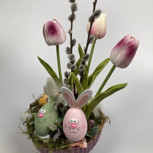 Tappancsosék meggyjoghurt színű tulipános, igazi tojásos, mohás tartós asztaldísze , Otthon & Életmód, Dekoráció, Asztal és polc dekoráció, Asztaldísz, Virágkötés, MESKA