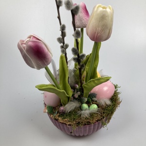 Tappancsosék meggyjoghurt színű tulipános, igazi tojásos, mohás tartós asztaldísze  - otthon & életmód - dekoráció - asztal és polc dekoráció - asztaldísz - Meska.hu