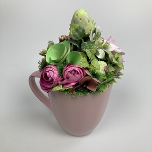 Pasztell rózsaszín virágos bögre Eperkével tartós virágdísz  - otthon & lakás - dekoráció - asztal és polc dekoráció - asztaldísz - Meska.hu