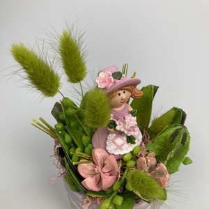 Bágyadt rózsaszín betonkaspós tartós virágdísz rózsaszín virágoslánnyal, kivi színvilágban    - otthon & életmód - dekoráció - asztal és polc dekoráció - asztaldísz - Meska.hu