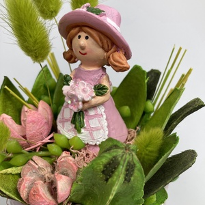 Bágyadt rózsaszín betonkaspós tartós virágdísz rózsaszín virágoslánnyal, kivi színvilágban    - otthon & életmód - dekoráció - asztal és polc dekoráció - asztaldísz - Meska.hu