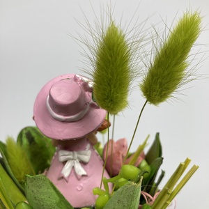 Bágyadt rózsaszín betonkaspós tartós virágdísz rózsaszín virágoslánnyal, kivi színvilágban    - otthon & életmód - dekoráció - asztal és polc dekoráció - asztaldísz - Meska.hu