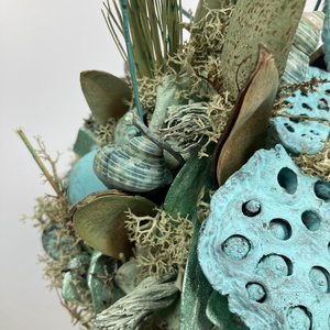 Buzogányos Len(csi) - Vízparti hangulatú tartós, világosszürke-zöld kaspós, türkiz bojtos asztaldísz   - otthon & életmód - dekoráció - asztal és polc dekoráció - asztaldísz - Meska.hu