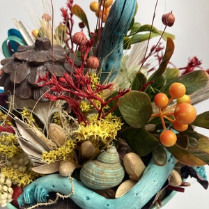 Meseföldjén - színpompás, tartós asztaldísz türkiz virágtálban, buja díszítéssel  - otthon & életmód - dekoráció - asztal és polc dekoráció - asztaldísz - Meska.hu