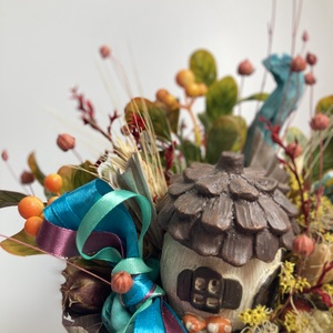 Meseföldjén - színpompás, tartós asztaldísz türkiz virágtálban, buja díszítéssel  - otthon & életmód - dekoráció - asztal és polc dekoráció - asztaldísz - Meska.hu