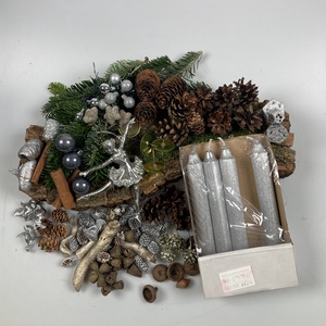 111 darabos, balerinás, natúr színvilágú, faborítású, mohával bevont alapra tervezett DIY adventi koszorú szett (X-06), DIY (Csináld magad), Egységcsomag, Virágkötés, MESKA