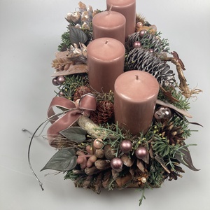 Fahéj - fahéjszínű tuskógyertyás adventi asztaldísz dobozban, termésekkel és kellékekkel gazdagon díszítve - karácsony - adventi díszek - adventi asztaldísz - Meska.hu